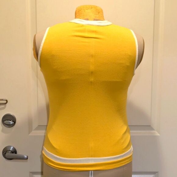 $5 Item! EUC Jeffrey Banks XS Yellow and White Frilled Button Collar Tank Top - Picture 5 of 7